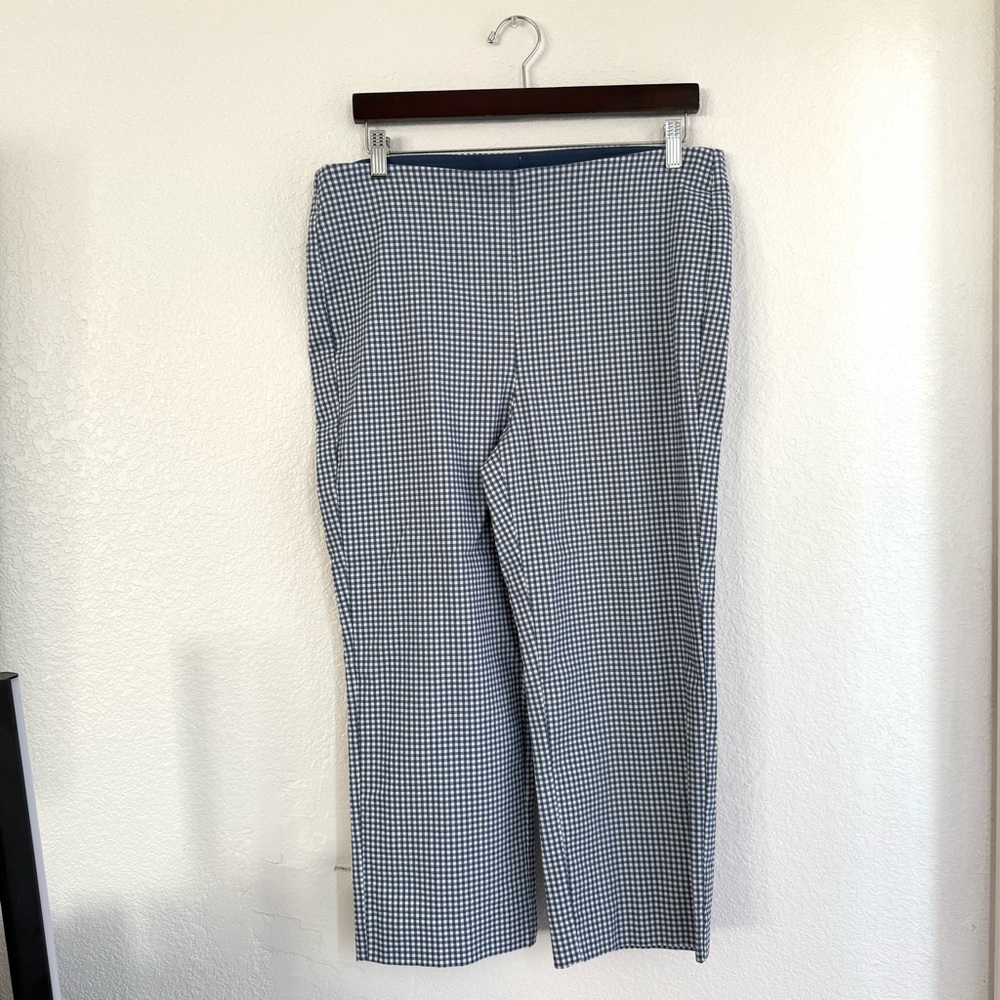 Chico’s Womens Pants Blue White Gingham Plaid Stretch Pull On Size 12